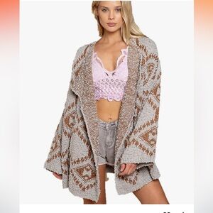 Pol Clothing Waterfall Aztec Popcorn Cardigan Sweater